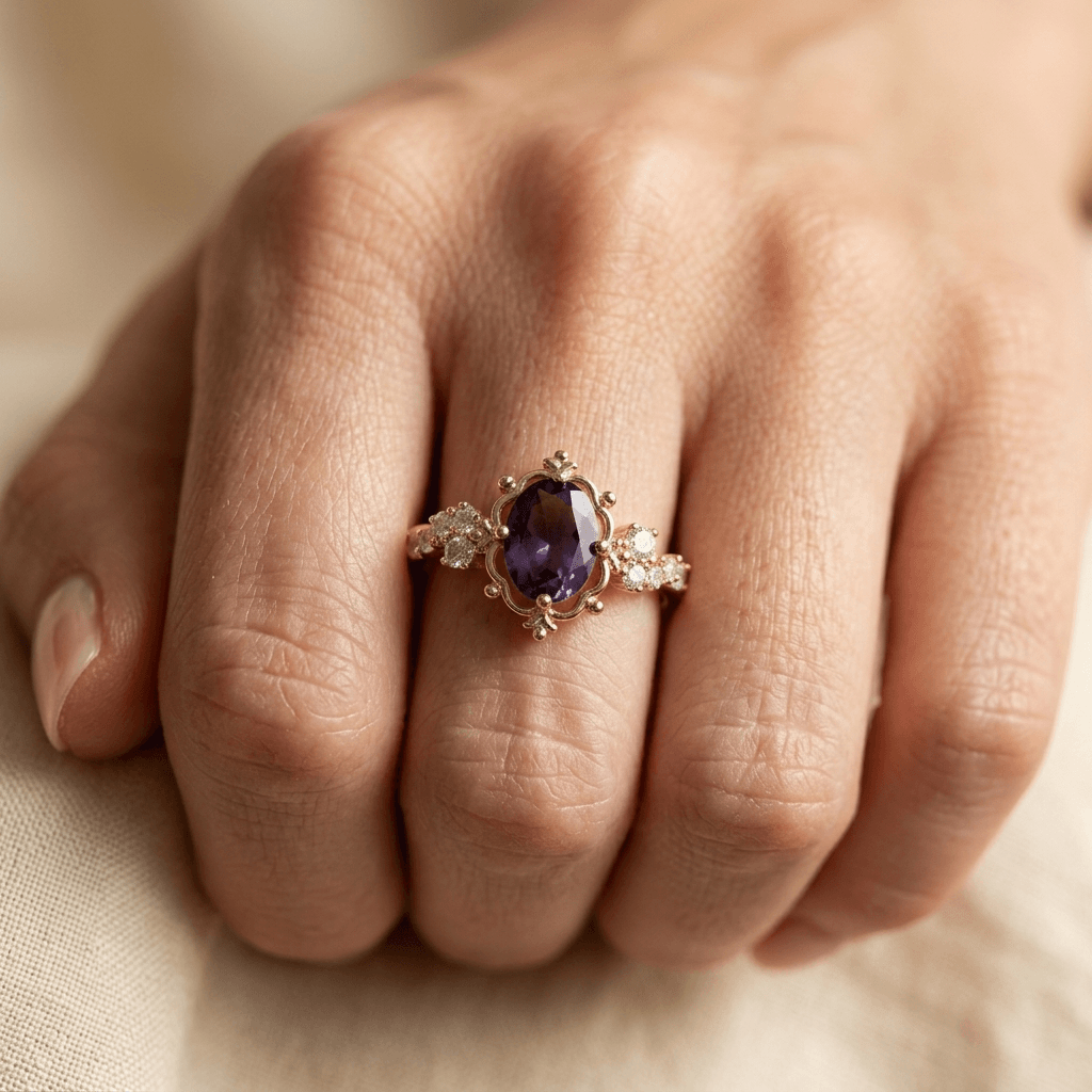 Elegant Purple Zirconia Inlaid Engagement Ring