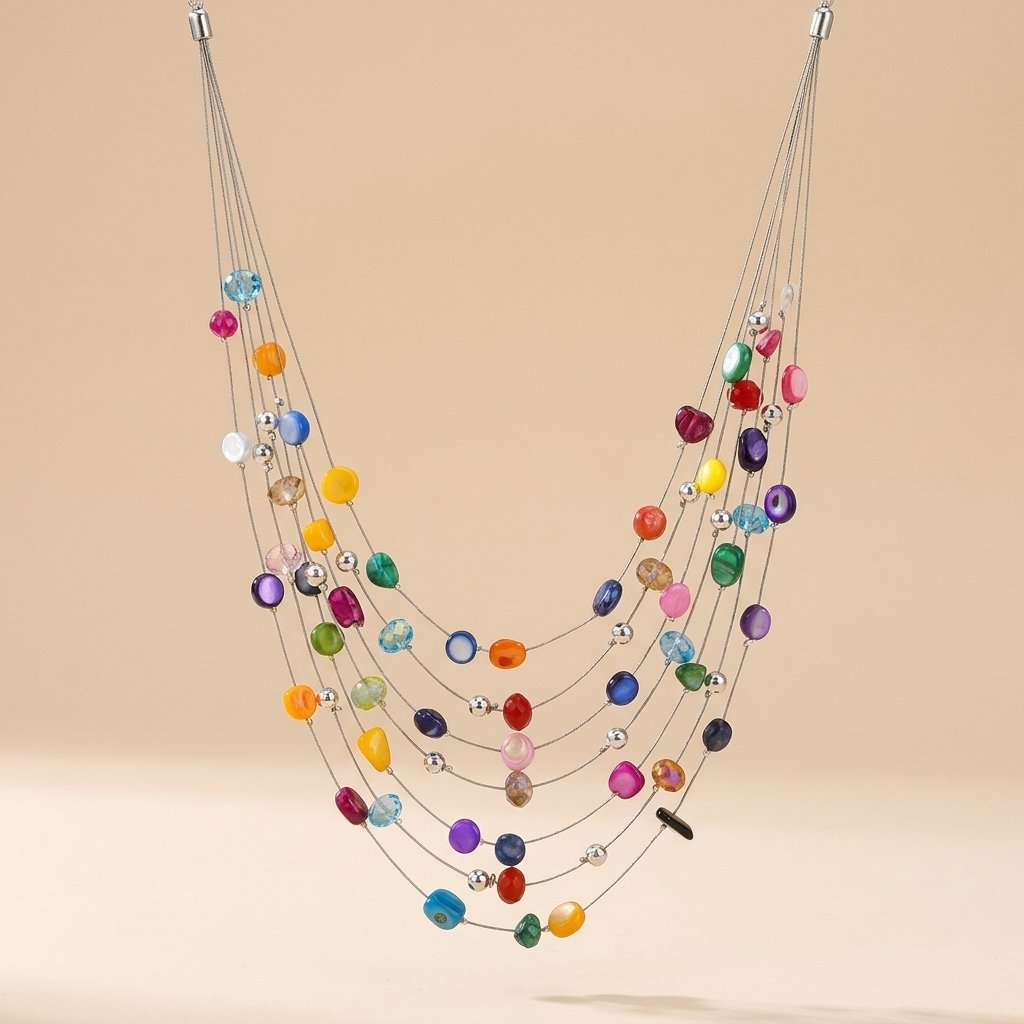 Colorful Silver Multi Gemstone Layered Necklace