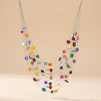 Colorful Silver Multi Gemstone Layered Necklace