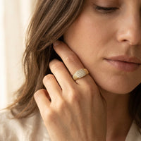 Ribbed Gold Pavé Diamond Signet Ring