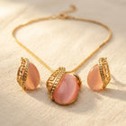 Cats Eye Stone Pendant Necklace Earrings Jewelry Set