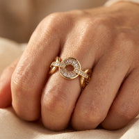 Art Deco Gold Baguette Crystal Circle Ring
