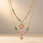 Bohemian Beaded Spiral Sun Pendant Necklace