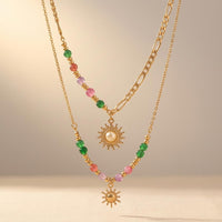 Bohemian Beaded Spiral Sun Pendant Necklace
