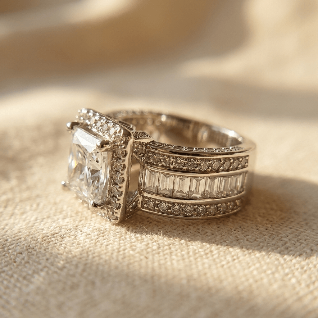Square Zirconia Inlay Stackable Ring