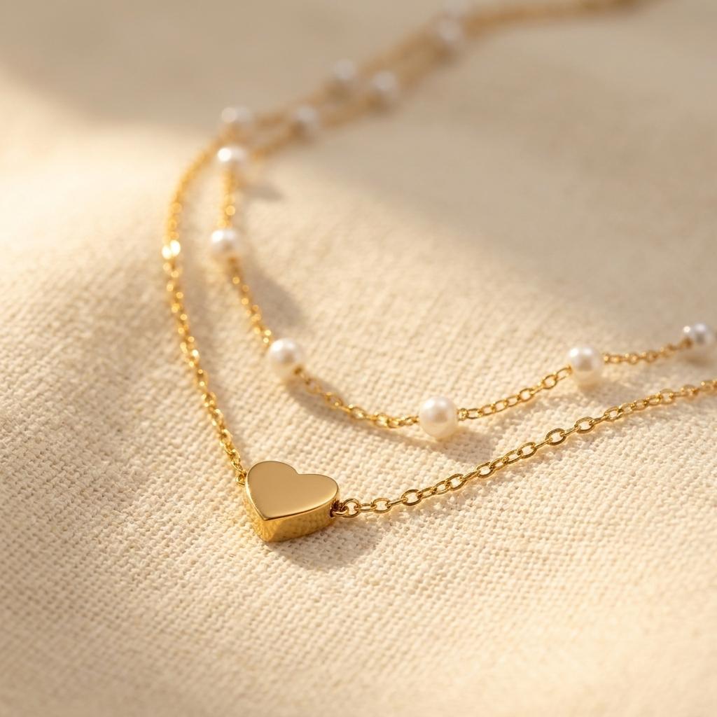 Geometric Beaded Heart Pendant Alloy Necklace