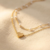 Geometric Beaded Heart Pendant Alloy Necklace