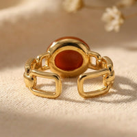 Gold Amber Cats Eye Oval Ring