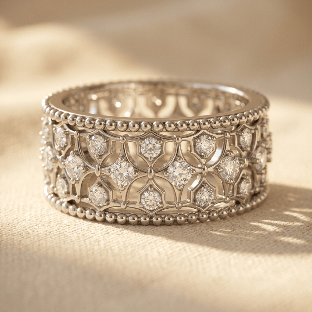 Elegant Floral Cubic Zirconia Wide Band Ring