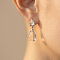 Moonstone Crystal Teardrop Silver Drop Earrings