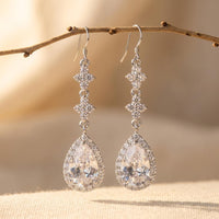 Silver Crystal Teardrop Chandelier Earrings