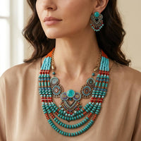 Vintage Bohemian Beaded Jewelry Set Heart Pendant