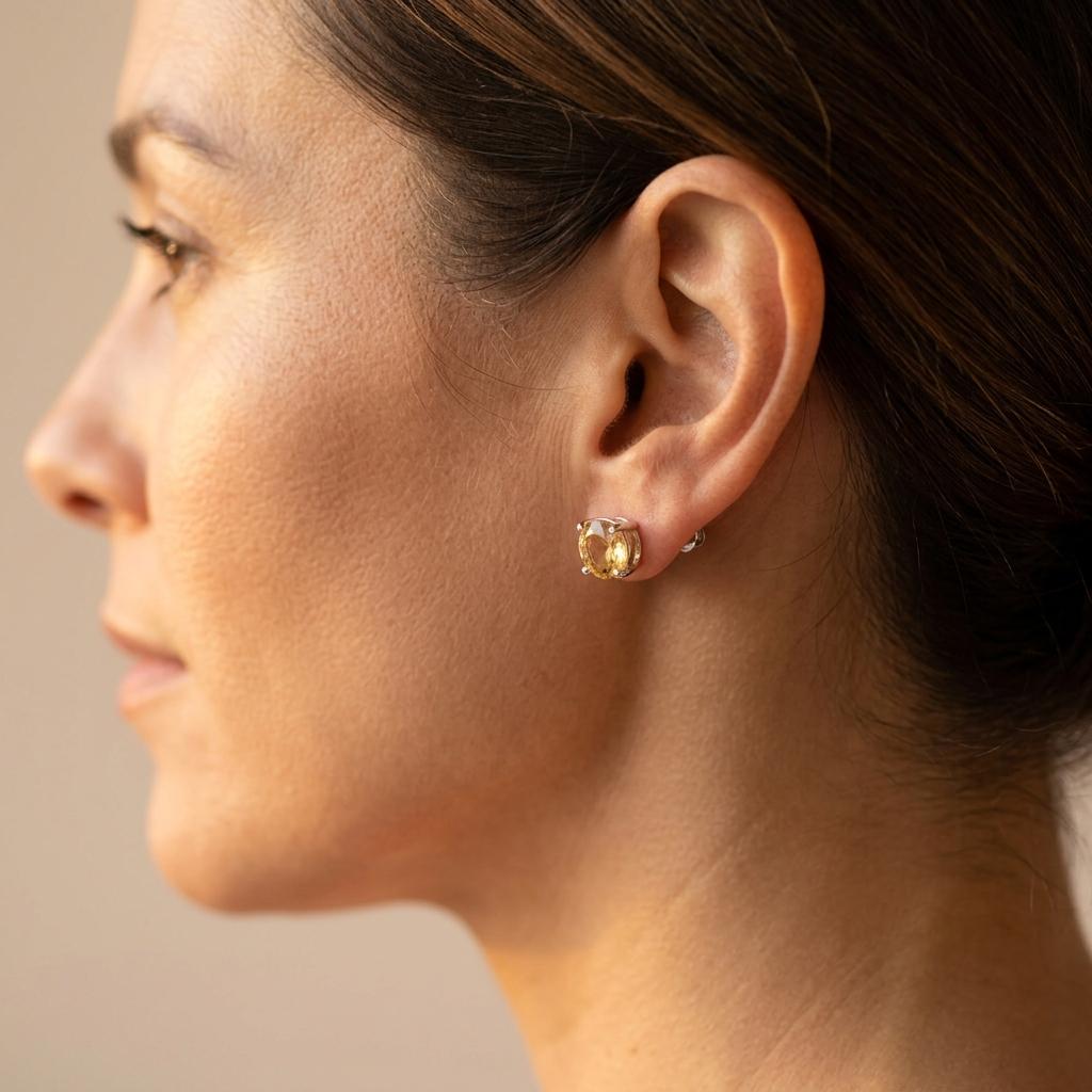 Natural Citrine Silver Stud Earrings