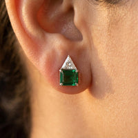 Green Clear Synthetic Gemstone Stud Earrings