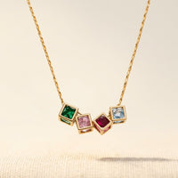 Gold Multicolor Square Stone Necklace