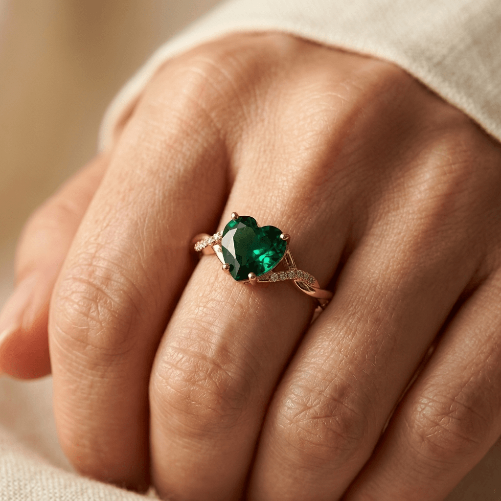 Elegant Emerald Zirconia Claw Set Ring