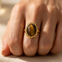 Gold Tigers Eye Oval Statement Ring