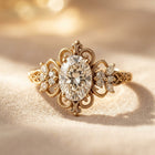 Vintage Gold Filigree Oval Diamond Ring