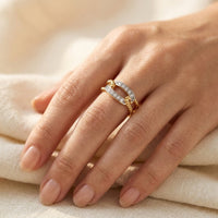 Gold Rope Twist Diamond Pavé Link Ring
