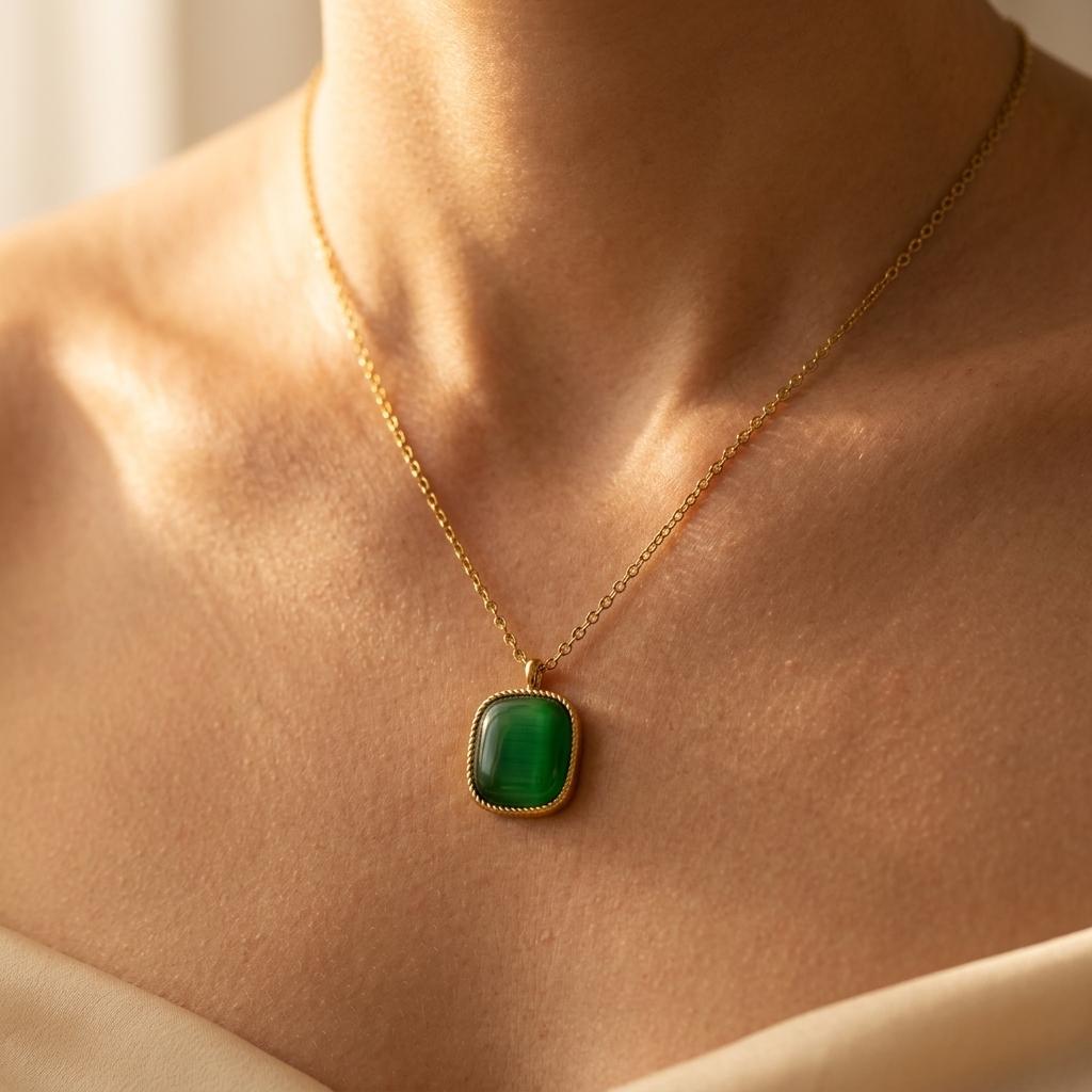 Rectangular Cats Eye Stone Jewelry Set