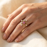Vintage Gold Pink Sapphire Filigree Ring