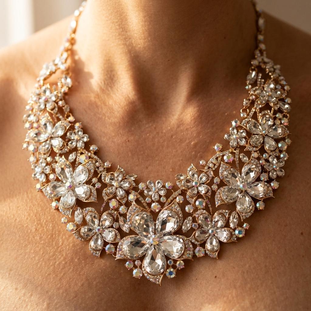 Vintage Baroque Gold Necklace Earrings Jewelry Set