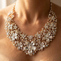 Vintage Baroque Gold Necklace Earrings Jewelry Set
