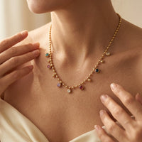 Gold Multicolor Round Charm Necklace