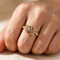 Vintage Gold Filigree Butterfly Blue Sapphire Ring