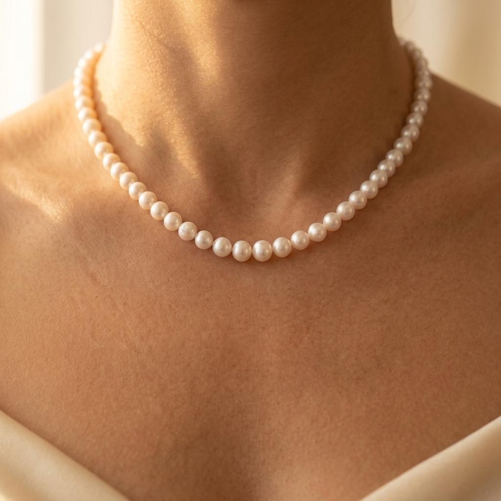 Pearl Round Necklace Earrings Jewelry Set