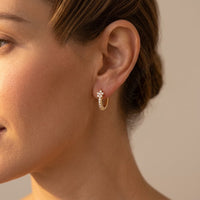 Gold Cubic Zirconia Flower Hoop Earrings