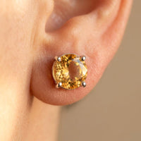 Natural Citrine Silver Stud Earrings