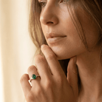 Green Stone Inlaid Silver Stack Ring