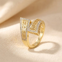 Greek Key Gold Pavé Diamond Open Ring
