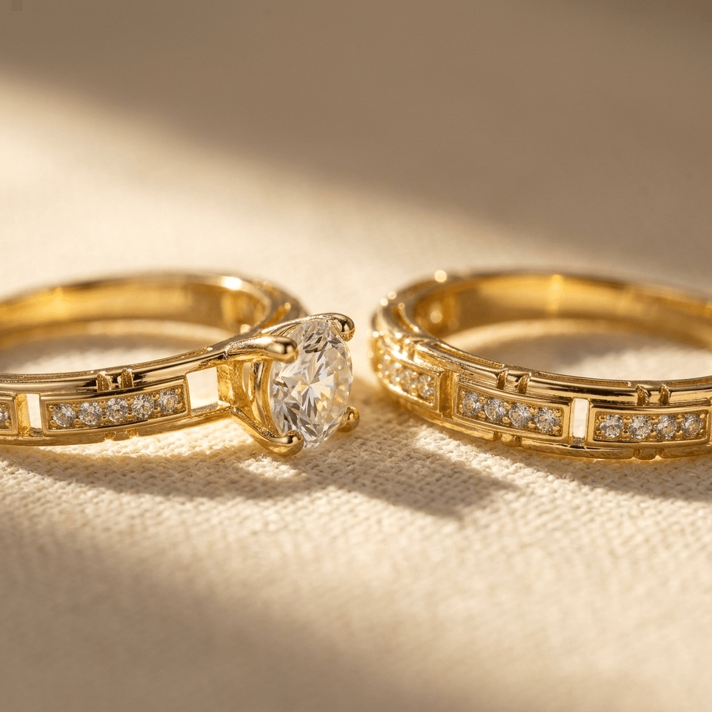Synthetic Zircon Couple Wedding Rings