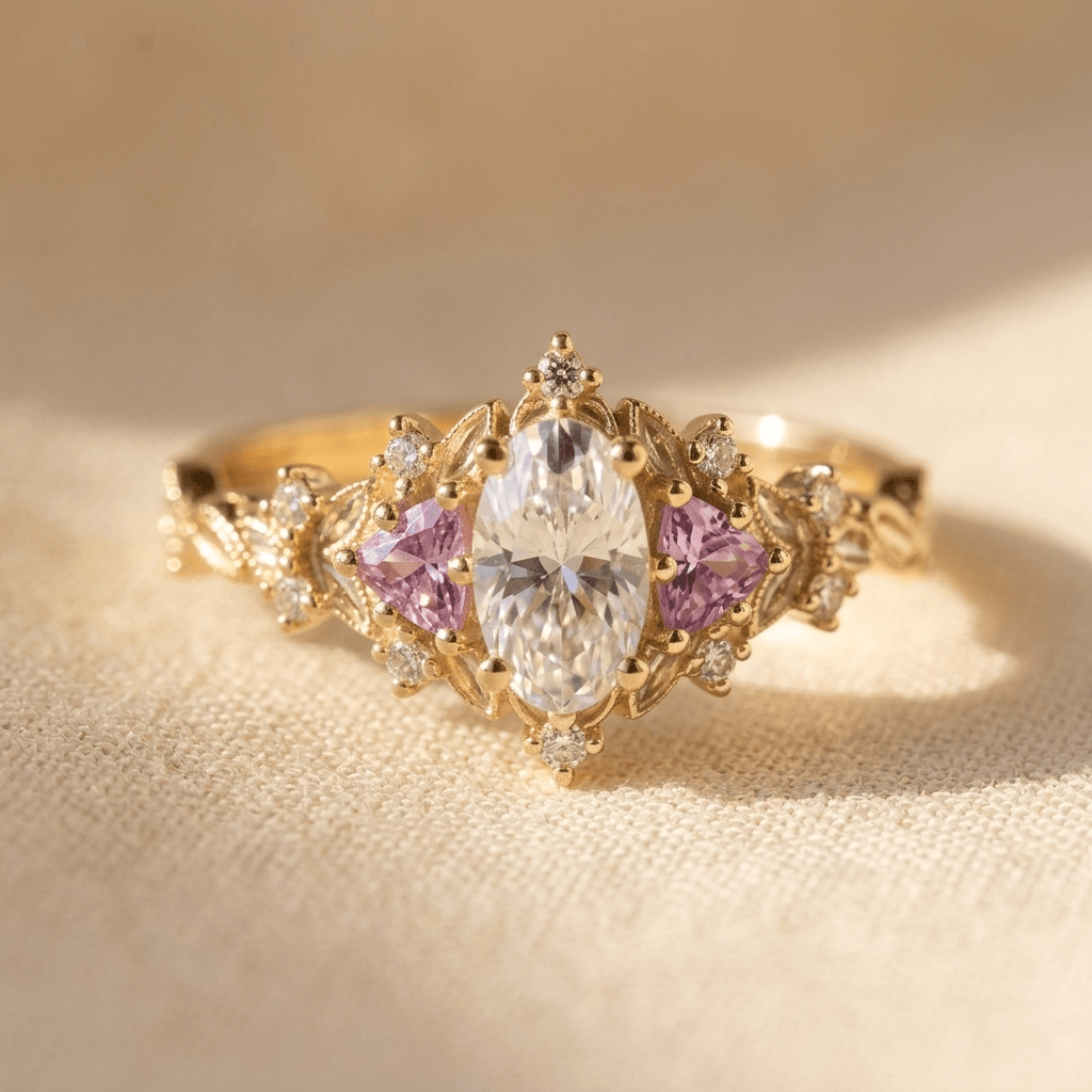 Sparkling Golden Zirconia Flower Ring