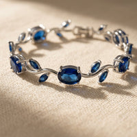 Blue Sapphire Silver Leaf Link Bracelet
