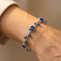 Blue Sapphire Silver Leaf Link Bracelet