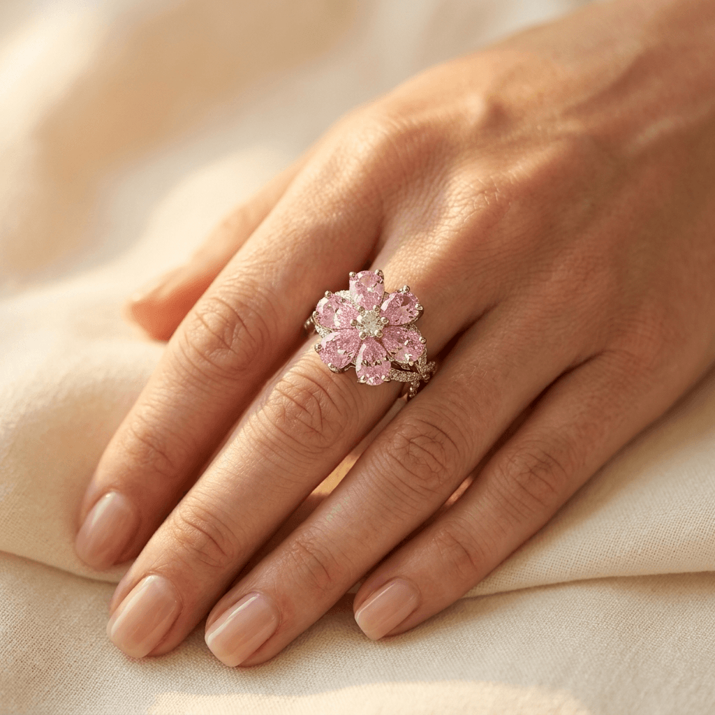 Vintage French Cubic Zirconia Flower Ring