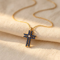 Gold Sapphire Cross Pendant Necklace