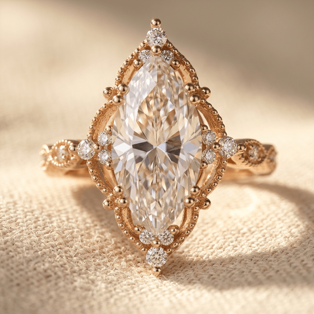 Vintage Bohemian Copper Marquise Rose Quartz Ring