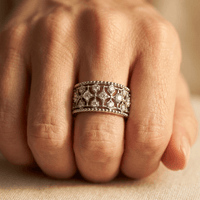 Elegant Floral Cubic Zirconia Wide Band Ring