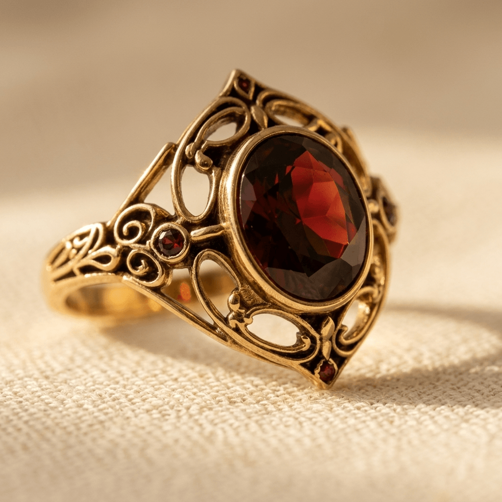Golden Copper Ring Red Cubic Zirconia Boho Ring
