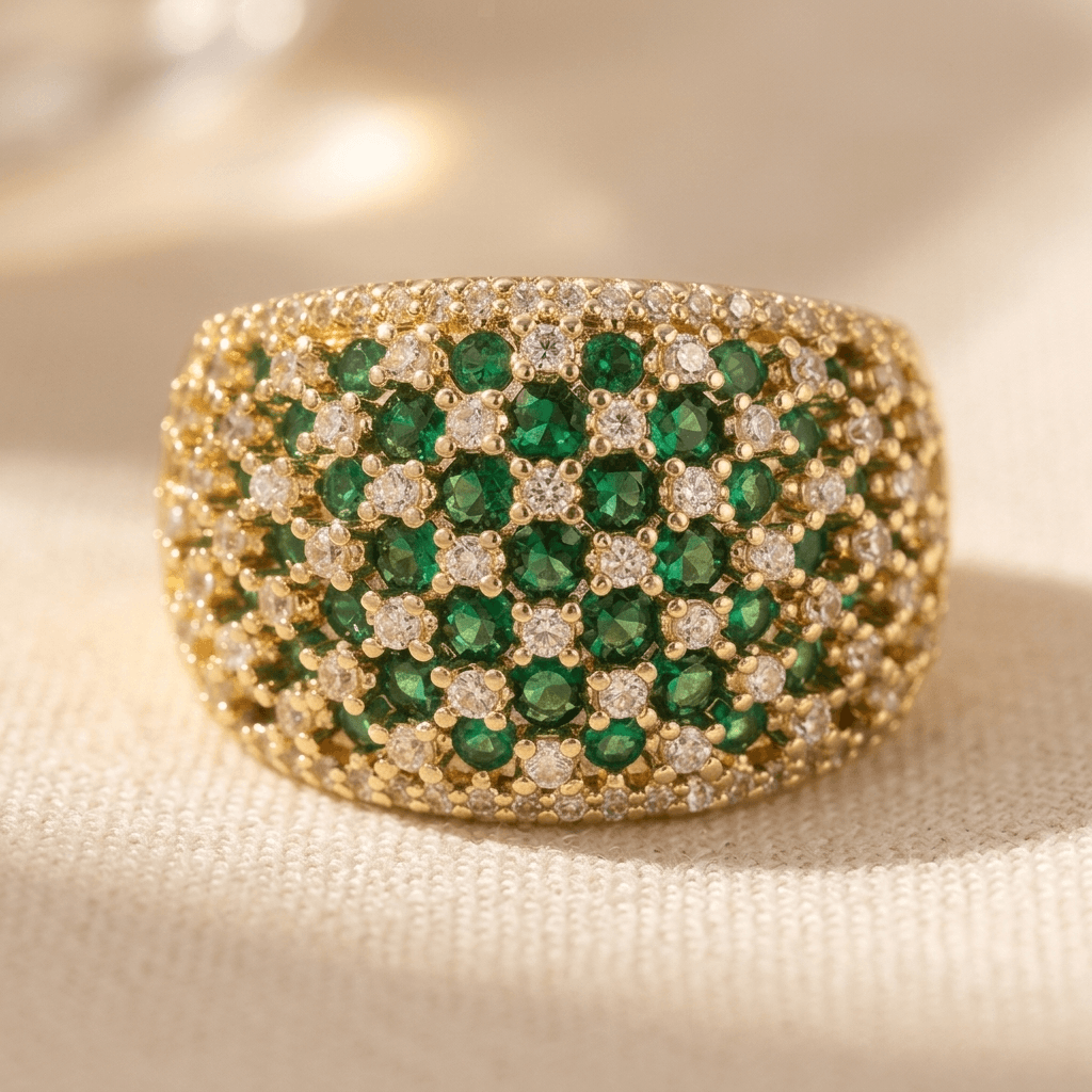 Luxurious Green Zirconia Wide Band Ring