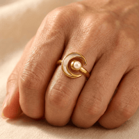Gold Moon Pearl Crescent Ring