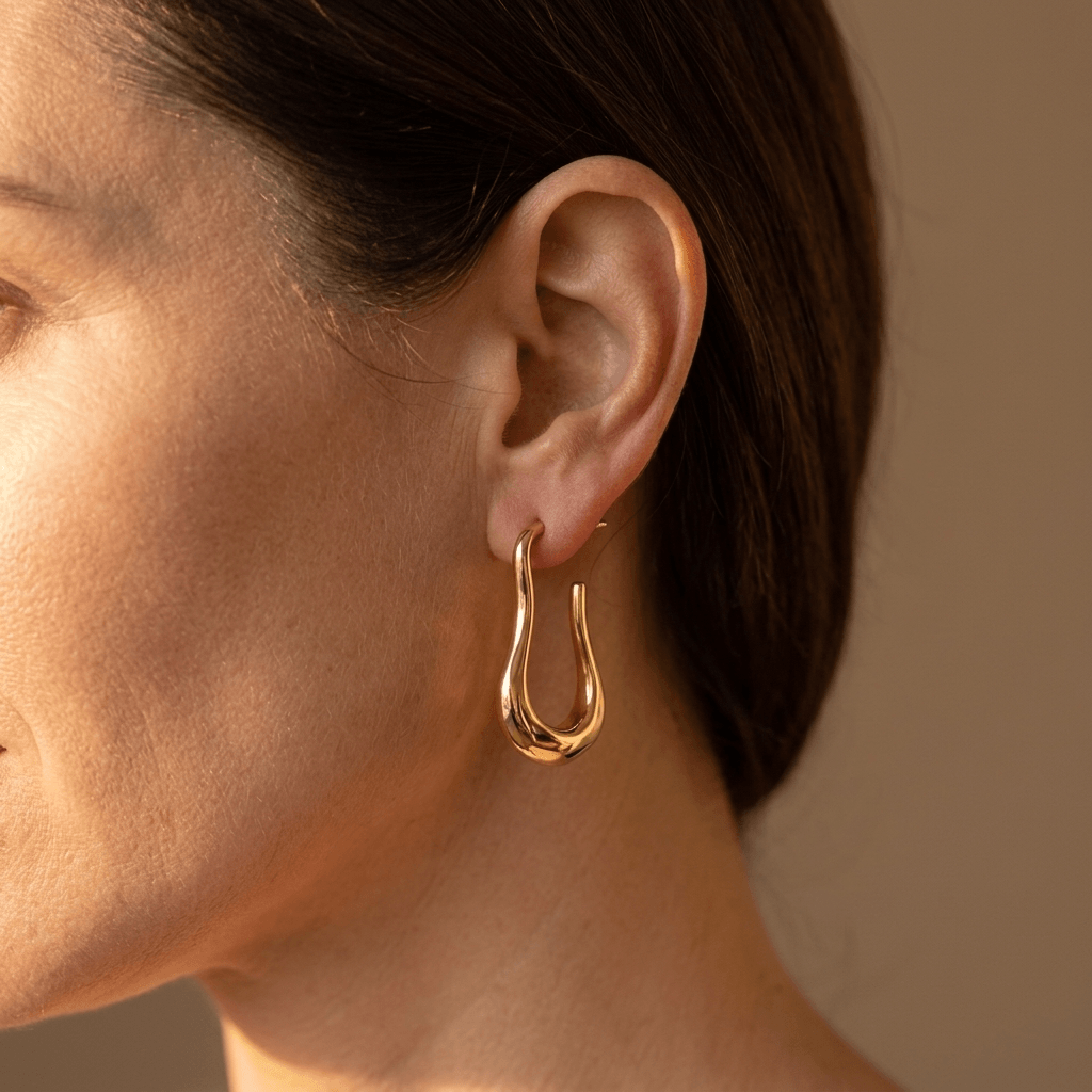 Gold Teardrop Hoop Stainless Steel Earrings