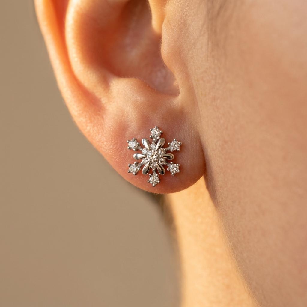 Circle Snowflake Copper Zircon Earrings