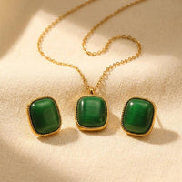 Rectangular Cats Eye Stone Jewelry Set