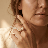Gold Dual Pearl Geometric Opening Ring