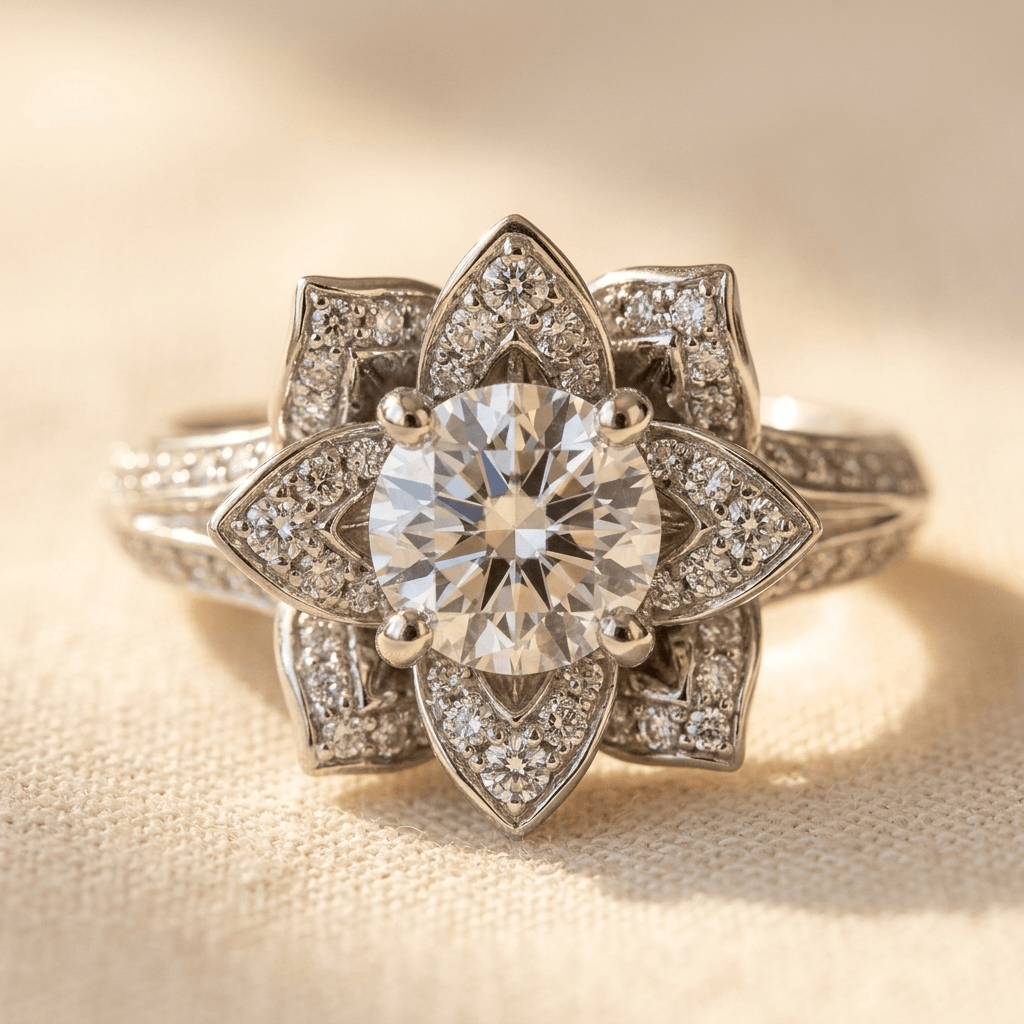 Elegant Zirconia Lotus Flower Engagement Ring
